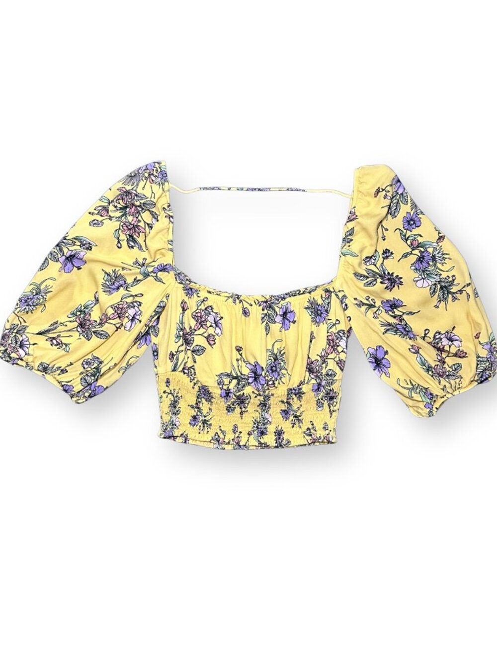 AFRM Los Angeles Yellow Floral Smocked Crop Top | Size Medium